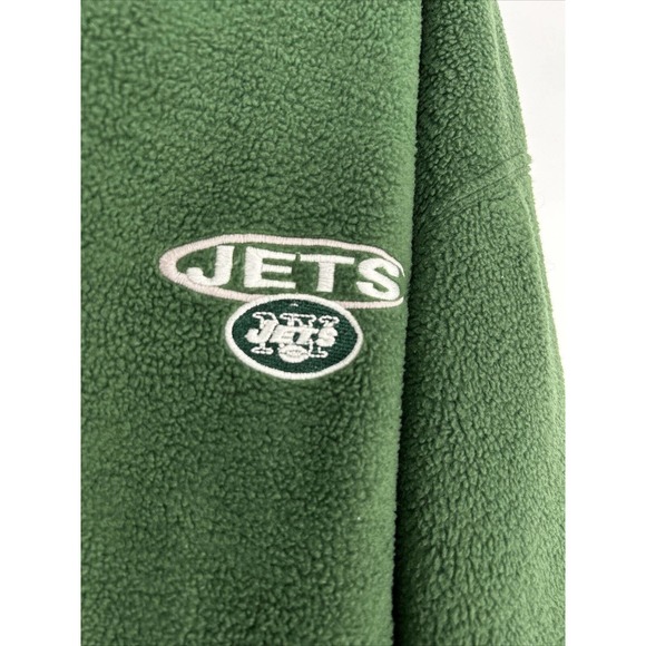 Vintage New York Jets Fleece Pullover Size L The Edge India Y2K NFL V Neck Green - Picture 2 of 7